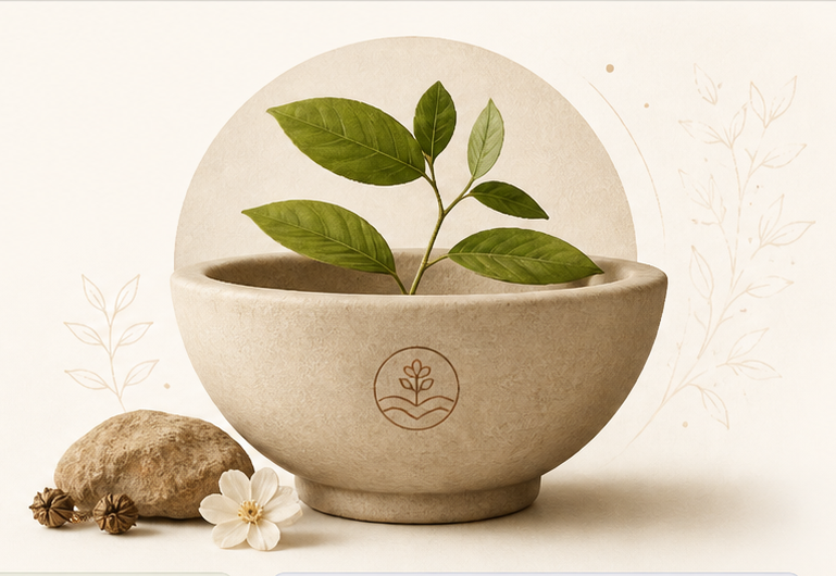 Ayurvedic bowl with herbs